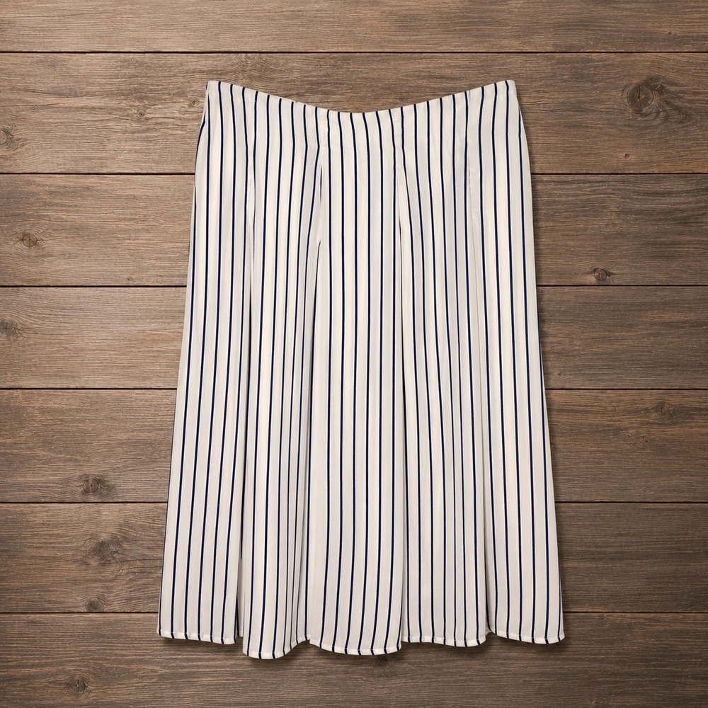 J.Crew Pleated Blue White Striped Skirt Size 8 A-Line Nautical Preppy Classic